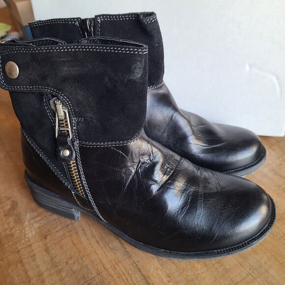 Josef Seibel Womens Sandra Leather Ankle Boot Bootie Side Zip Black EU 37 6-6.5 - Picture 1 of 7